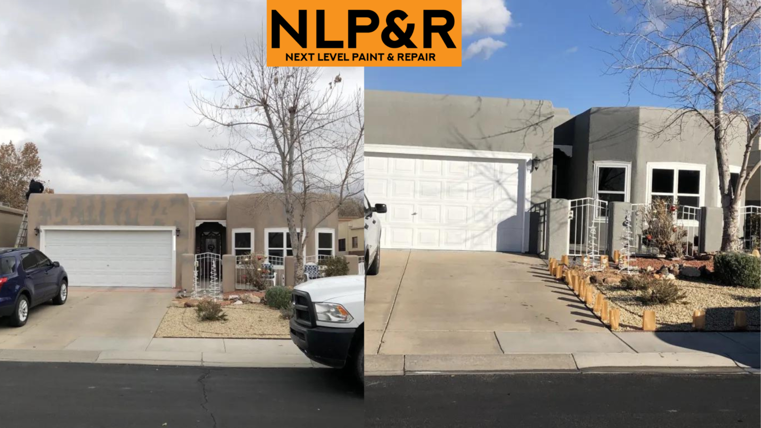 Full exterior paint job, Before and after picture. NE Albuquerque