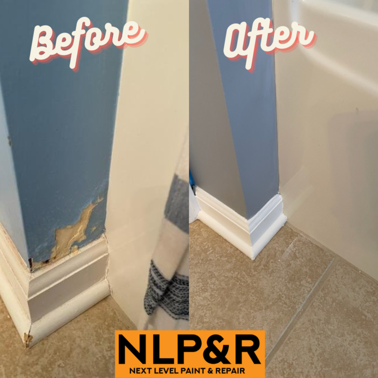 before and after picture of drywall. Blue paint match